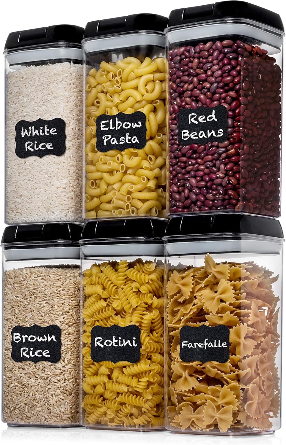 Shazo Airtight Food Storage Containers with Lids - 6 PC BPA Free Clear Plastic Cereal Containers with Easy Lock Lids for Kitchen and Pantry Organization for Snacks and Pasta - 1.2 L