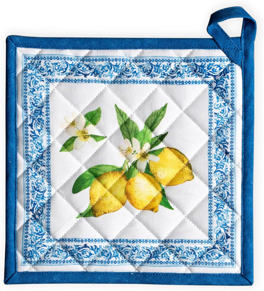 Maison d' Hermine Pot Holders 100% Cotton Heat Resistant Potholders 8" x 8" Hot Pads with Loop BBQ, Cooking, Baking, Grilling, Kitchen, Handling Hot Pans Spring/Summer (Pack of 1, Cedrat)