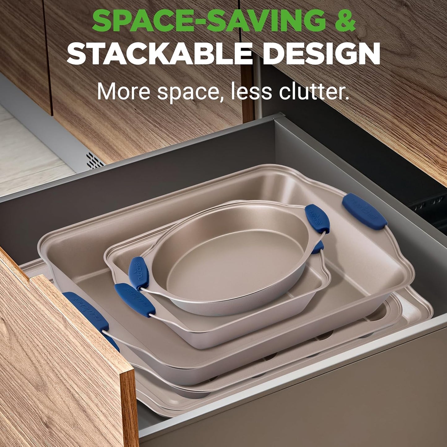 NutriChef 6-Piece Nonstick Bakeware Set - Premium Carbon Steel Baking Trays w/Heat-Safe Silicone Handles - Includes Loaf Pan, Muffin/Cupcake Pan, Round & Square Roaster Pans, Cookie Sheet - NCSBSG36