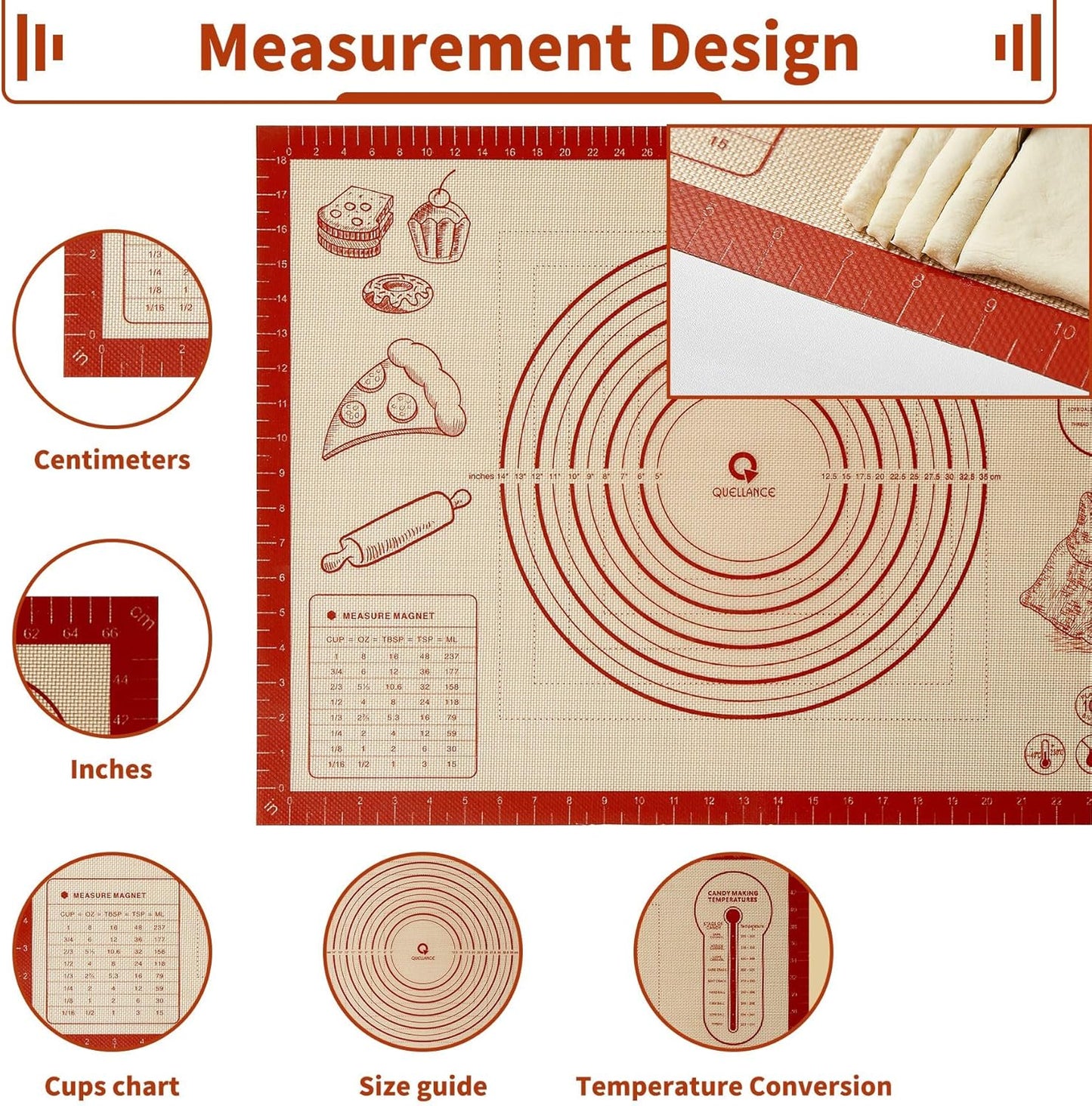 Silicone Baking Pastry Dough Mat - 28x20Inch Extra Large Cookie Bread Rolling Mats Sheet, Nonstick Kitchen Counter Kneading Board, Thick Reusable Pie Cookies Pizza Fondant Making Matt with Measurement