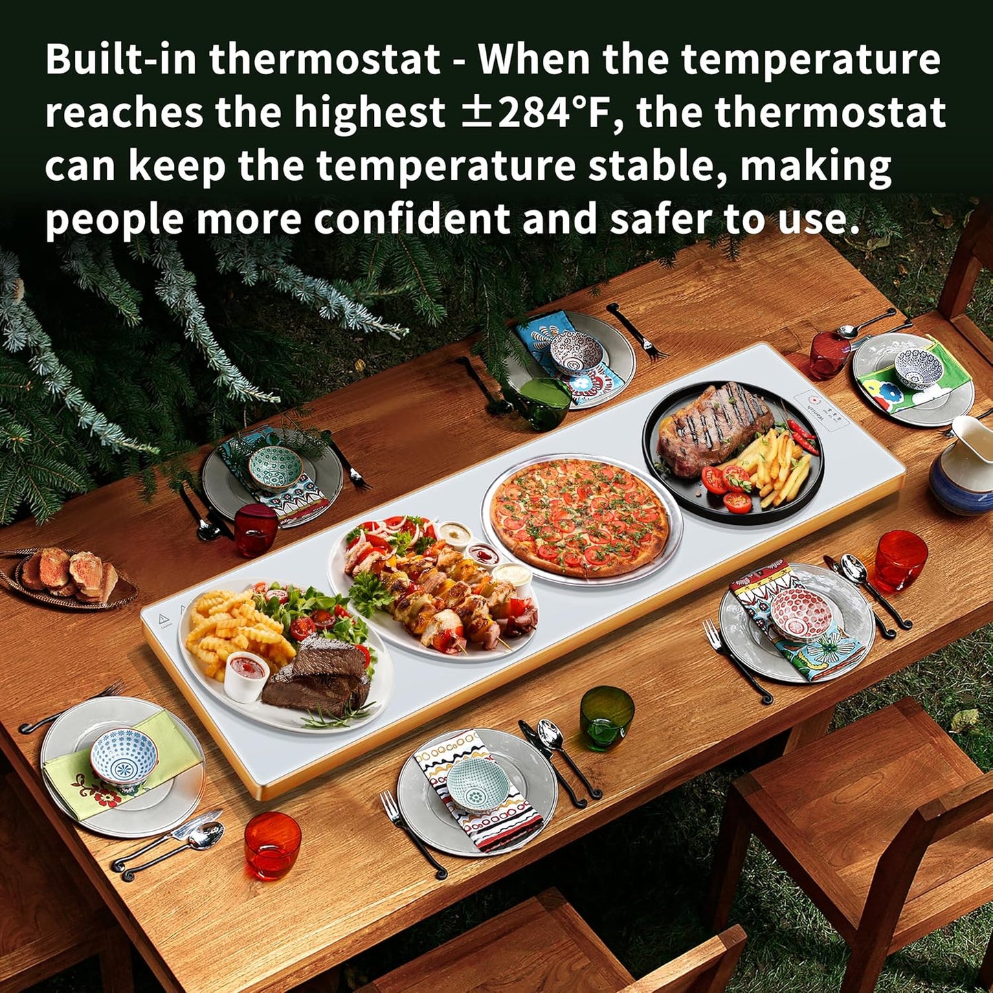 Electric Warming Tray (Extra Long 47”x12”)，Food Warmers for Parties Buffet & Gathering, Food Warming Mat with Thermostat, Tempered Glass Warming Mat for Food with Adjustable Temperature Modes, White