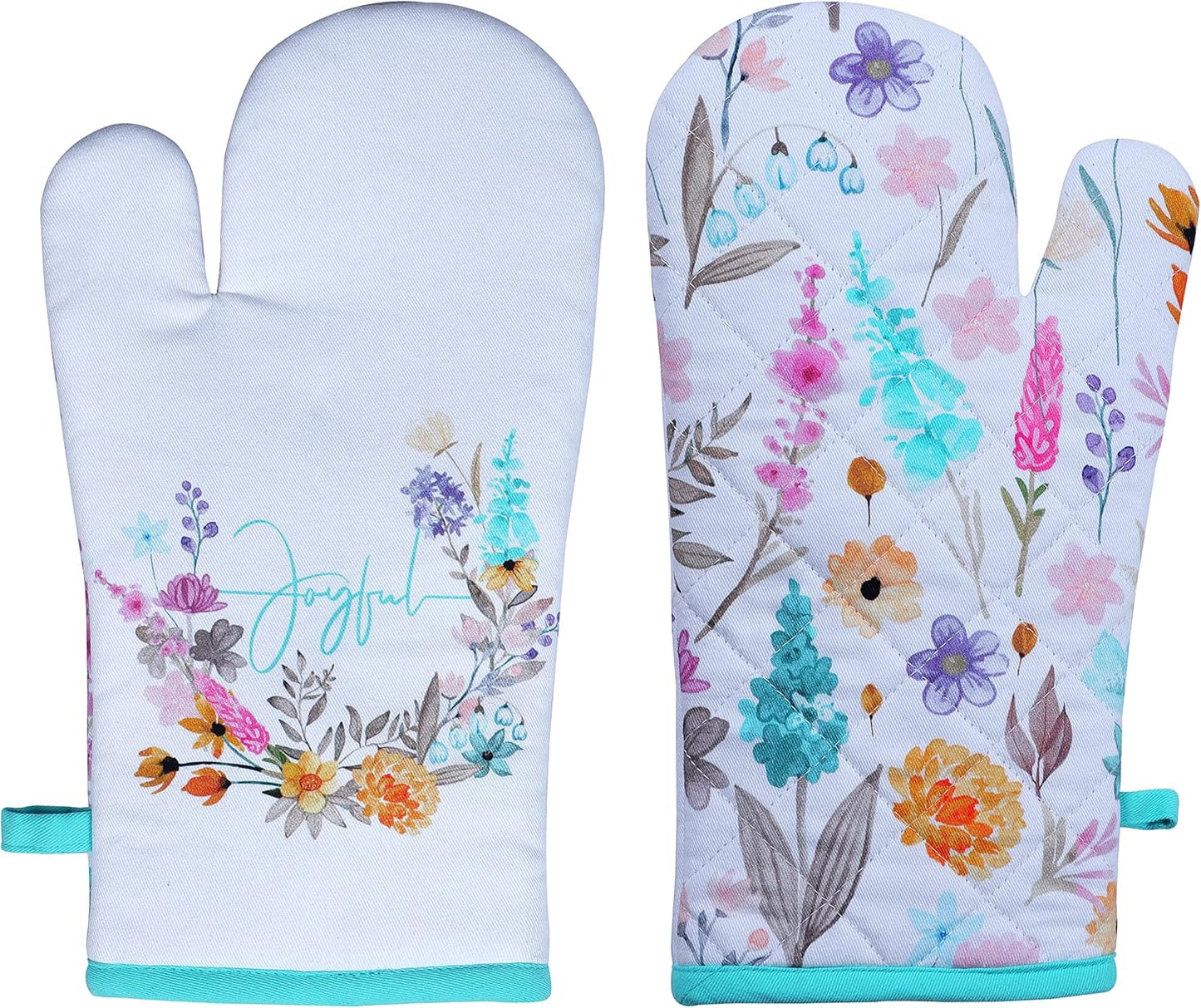 AMOUR INFINI Oven Mitts Set of 1 Quilted Liner with Hanging Loop Non Slip, Heat Resistant, Washable Reusable Oven Mitt (Joyful Floral - 7x13 Inches)