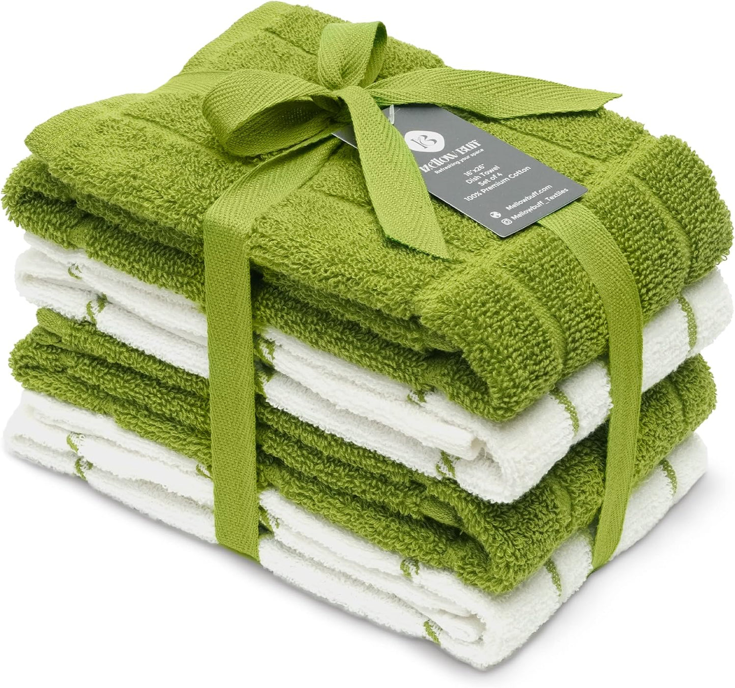 100% Cotton Terry Dish Towels, 4 pack16 x26 Inches, Super Soft and Absorbent Kitchen Towels, Perfect for Kitchen Cleaning and Dish Washing | Green