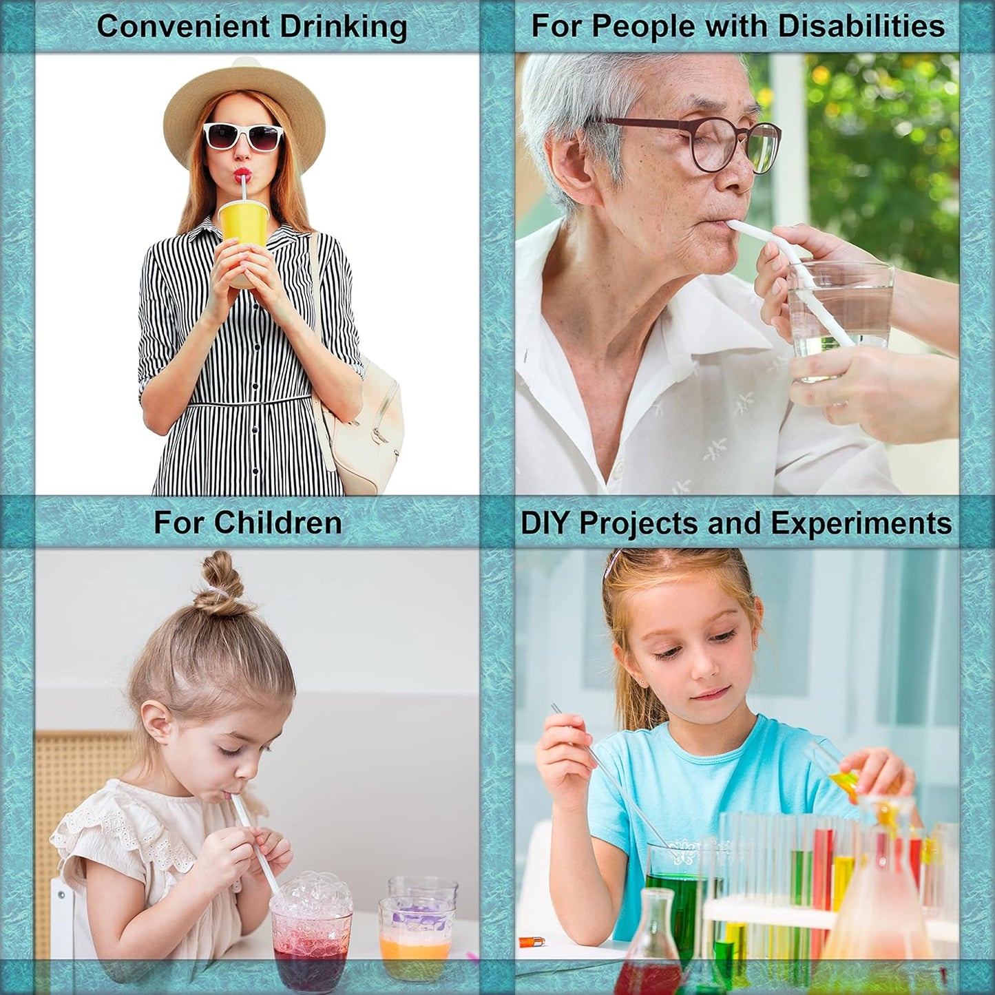 Bendable Straws - 11 inch Long Flexible Straws - Bendy Drinking Straw Reusable - 14 Pack