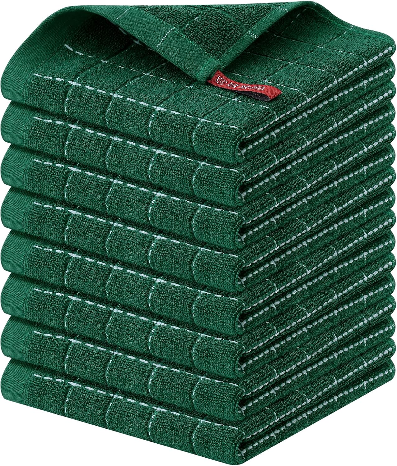 Homaxy 100% Cotton Terry Kitchen Dish Cloths, Ultra Soft and Absorbent Dish Towels for Kitchen, Perfect for Drying and Washing Dishes, 8 Pack, 12 x 12 Inches, Dark Green