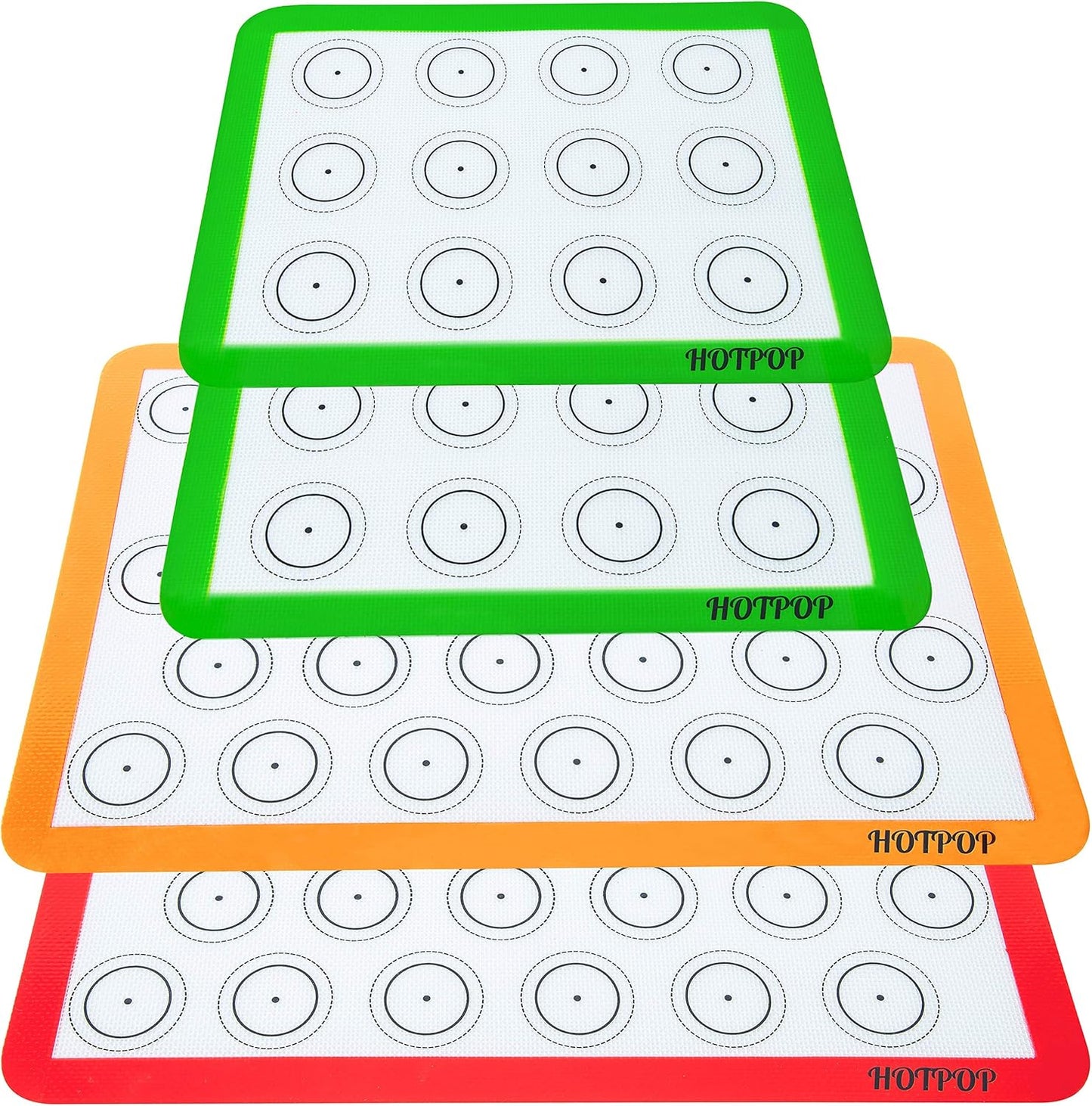 HOTPOP | Reusable Macaron Cookie Sheet, Non Stick Baking Mats, 0.75mm (2 Half Sheets , 2 Quarter Sheets), Set of 4