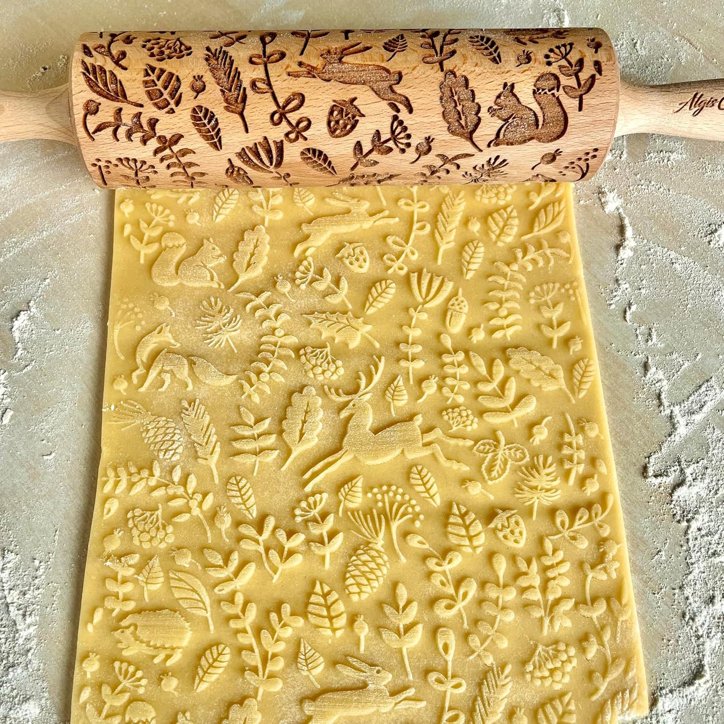 FOREST ANIMALS Embossing Rolling Pin. Laser Engraved Dough Roller for Embossed Cookies Fondant or Pottery by Algis Crafts