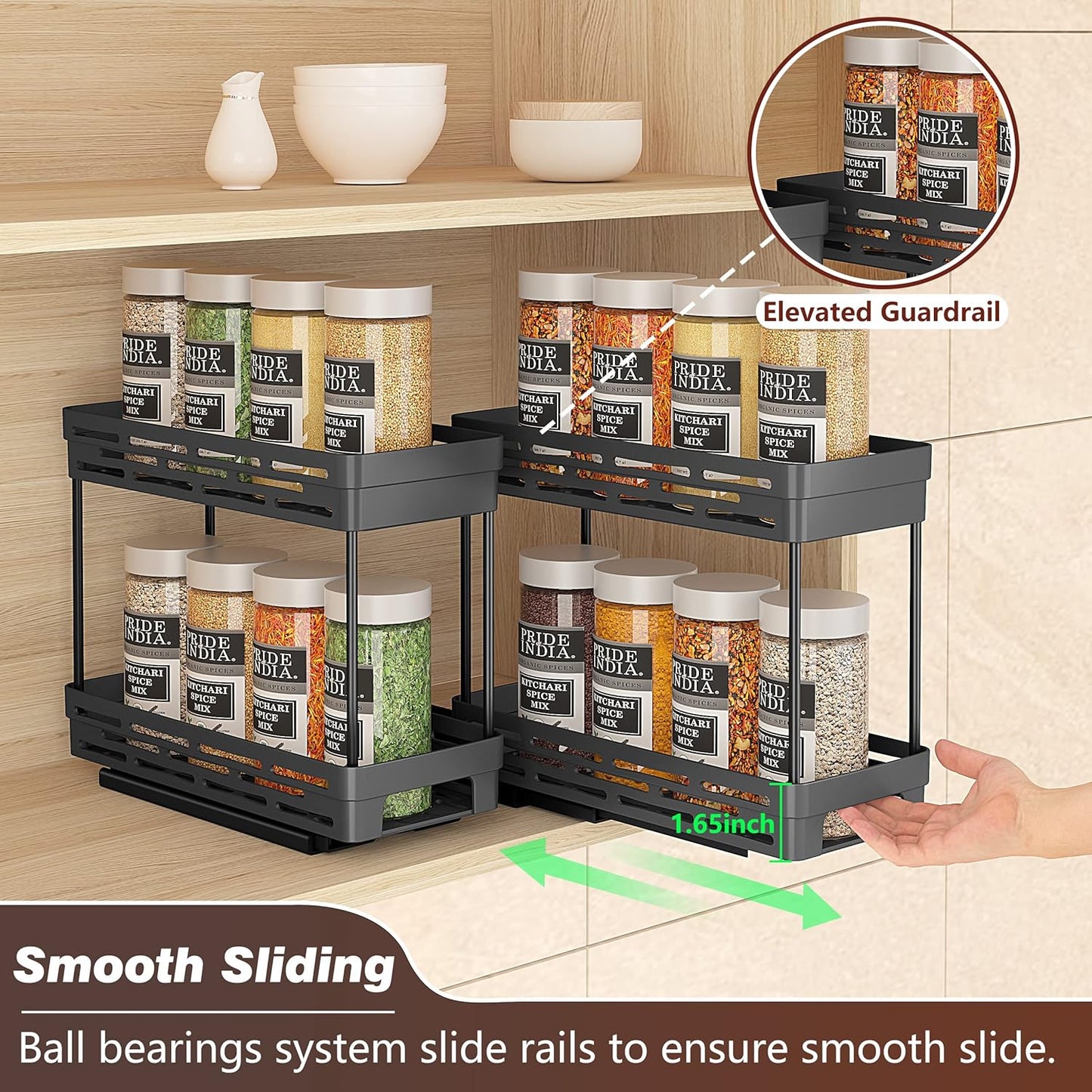 Pull Out Spice Rack Organizer for Cabinet, 3 Packs Slide Out Spice Racks Organizer, Spice Cabinet Organizers, Cabinet Size Need:12'' Highx11'' Deepx5'' Wide,Each Tier Hold 10 Spice Jar - 2 Tier, Black