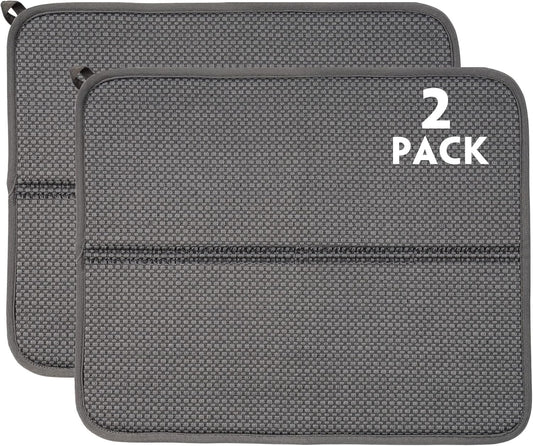 2 Pack Dish Drying Mat, Absorbent Microfiber Dish Drying Mat for Kitchen Counter, 16"x18” Large Size Dish Drying Pad, Ultra Absorbent Dishes Drainer Mat for Countertop