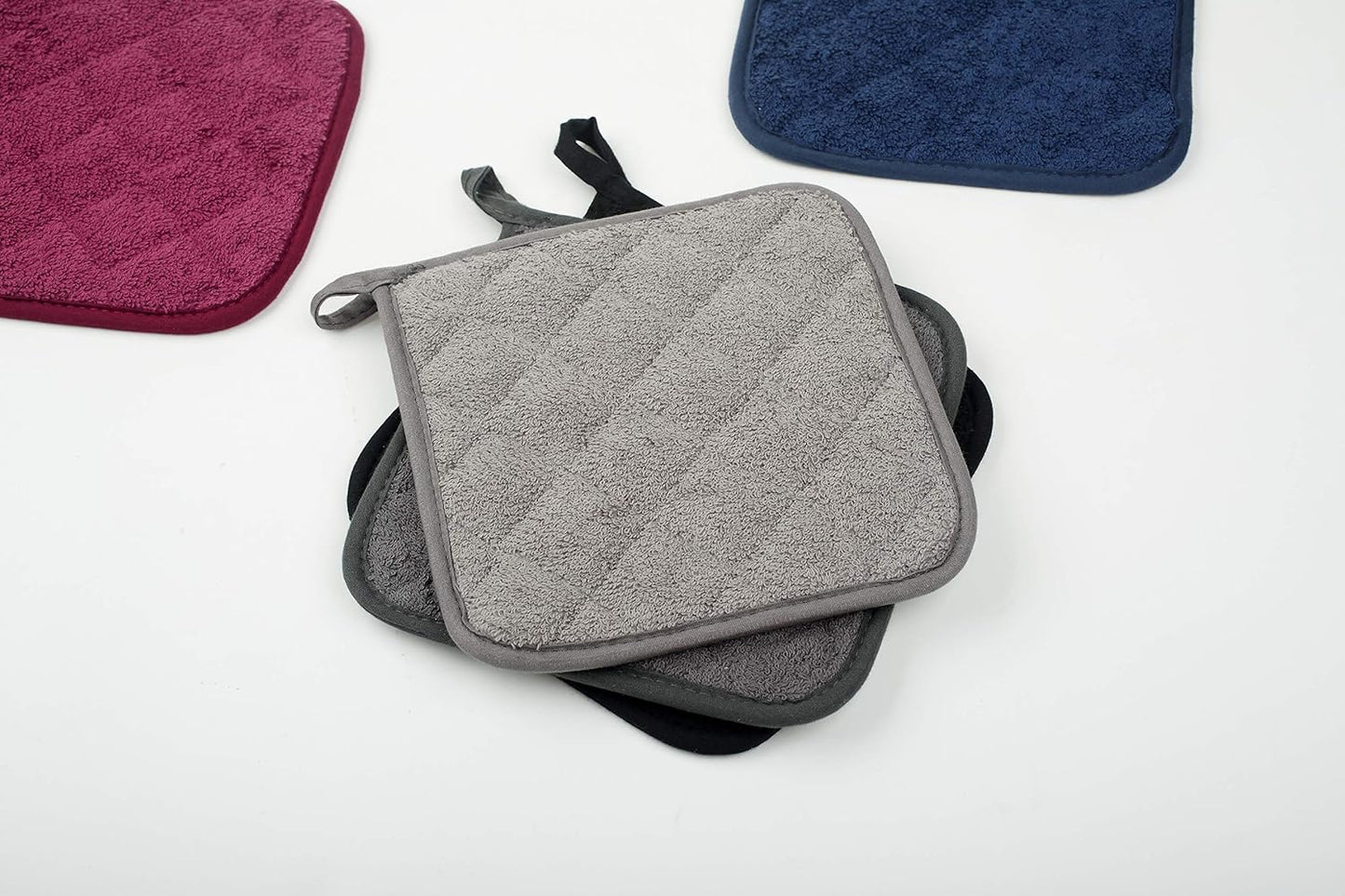 100% Cotton Kitchen Everyday Basic Terry Pot Holder Heat Resistant Coaster Potholder for Cooking and Baking Set of 5 (Multi Color 2, Potholder)