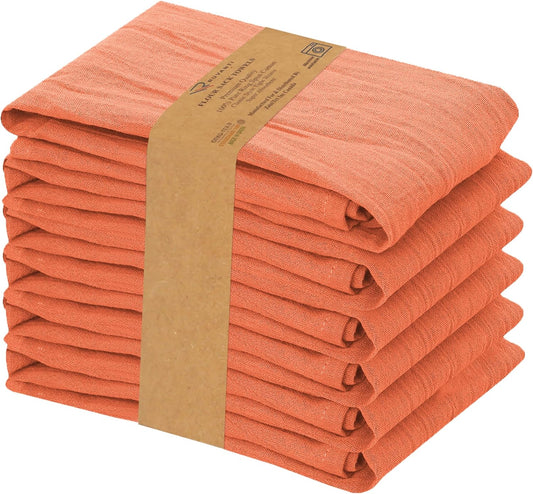 RUVANTI Flour Sack Towels 6 Pack 28x28 Inch, 100% Cotton Tea Towel, Reusable, Machine Washable, Absorbent BarTowels - Dish Cloth Perfect for Drying Dishes & Cleaning - Orange