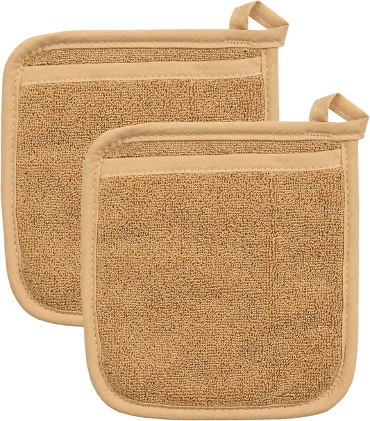 RITZ Terry Pocket Mitt & Hot Pad: Unparalleled Heat Resistant, Durable 100% Cotton,Ergonomically Designed for Optimal Grip, Easy-Care Machine Washable 2-Pack, Straw