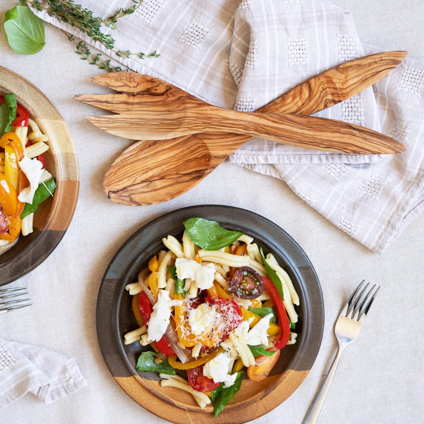 Tramanto Olive Wooden Salad Server Set, 12 inch Long Wood Pair - Tuscan Design