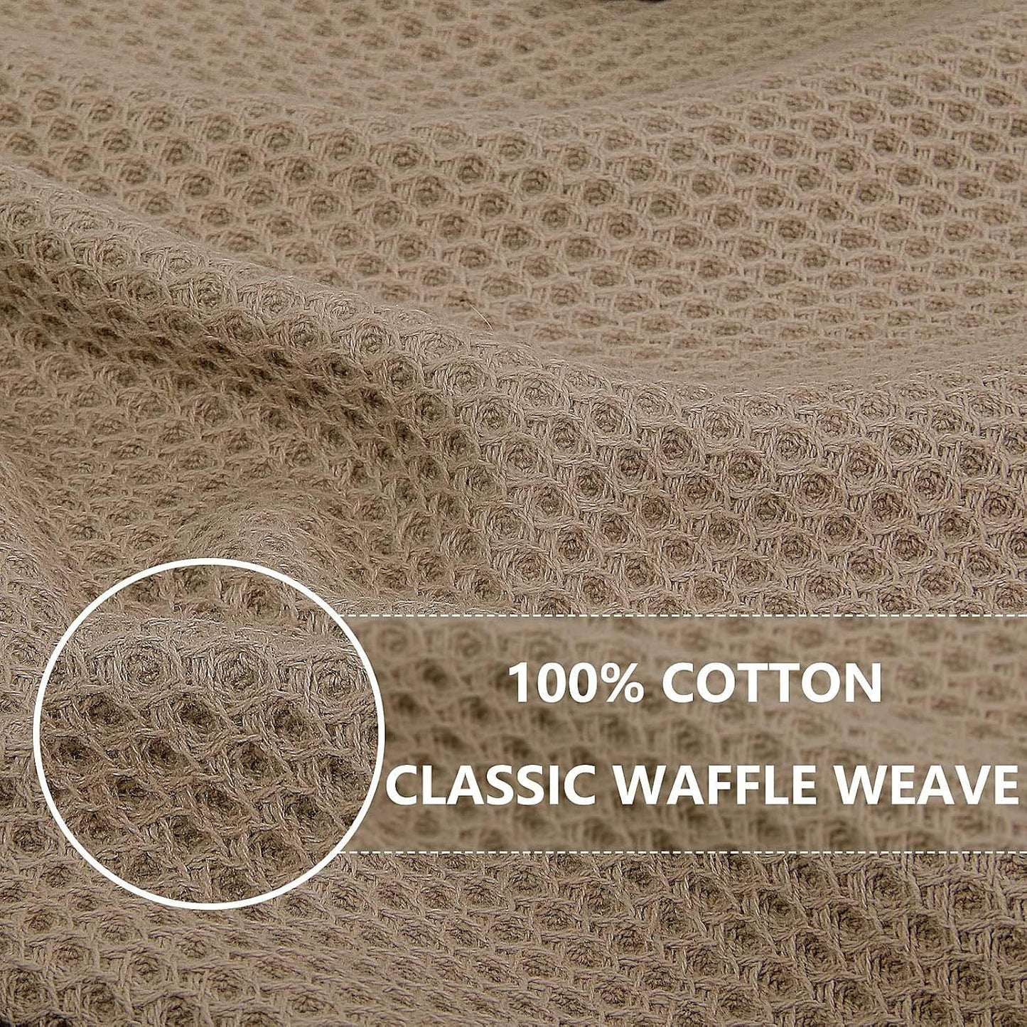Homaxy 100% Cotton Waffle Weave Kitchen Dish Towels, Ultra Soft Absorbent Quick Drying Cleaning Towel, 13 x 28 Inches, 12-Pack, Tan