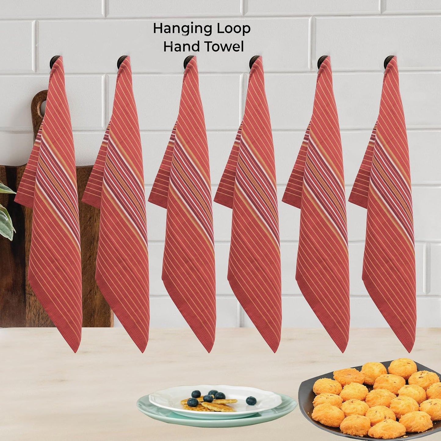 Urban Villa Fall Kitchen Towels 100% Cotton Highly Absorbent Dish Towels Rust Color Set of 6 Size-20"X30" Waffle Salsa Stripes Thanks Giving Dish Cloths & Dish Towels with Hanging Loop Tea Towels