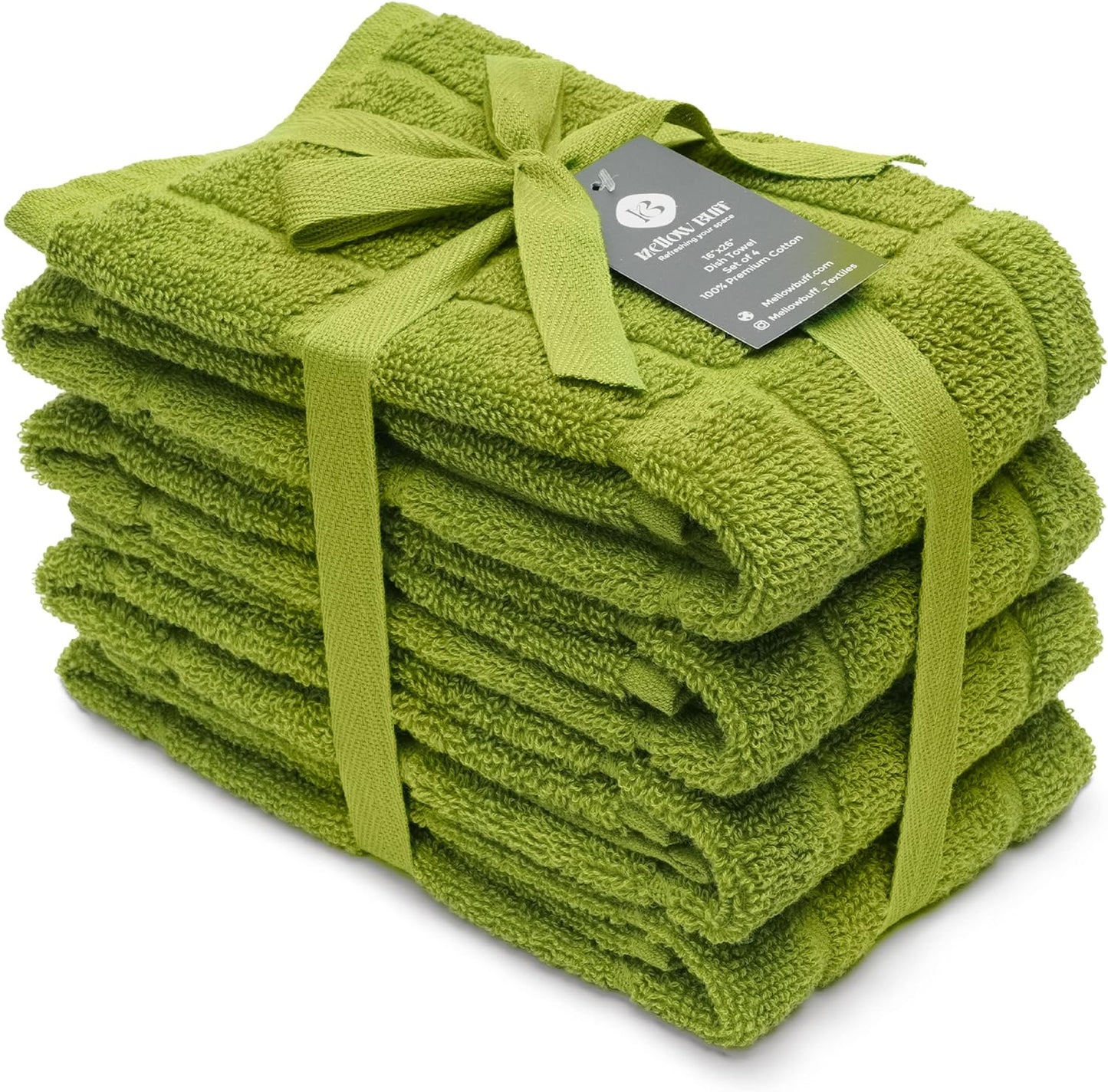 100% Cotton Terry Dish Towels, 4 Pack Plain, 16 x26 Inches, Super Soft and Absorbent Kitchen Towels, Perfect for Kitchen Cleaning and Dish Washing | Green