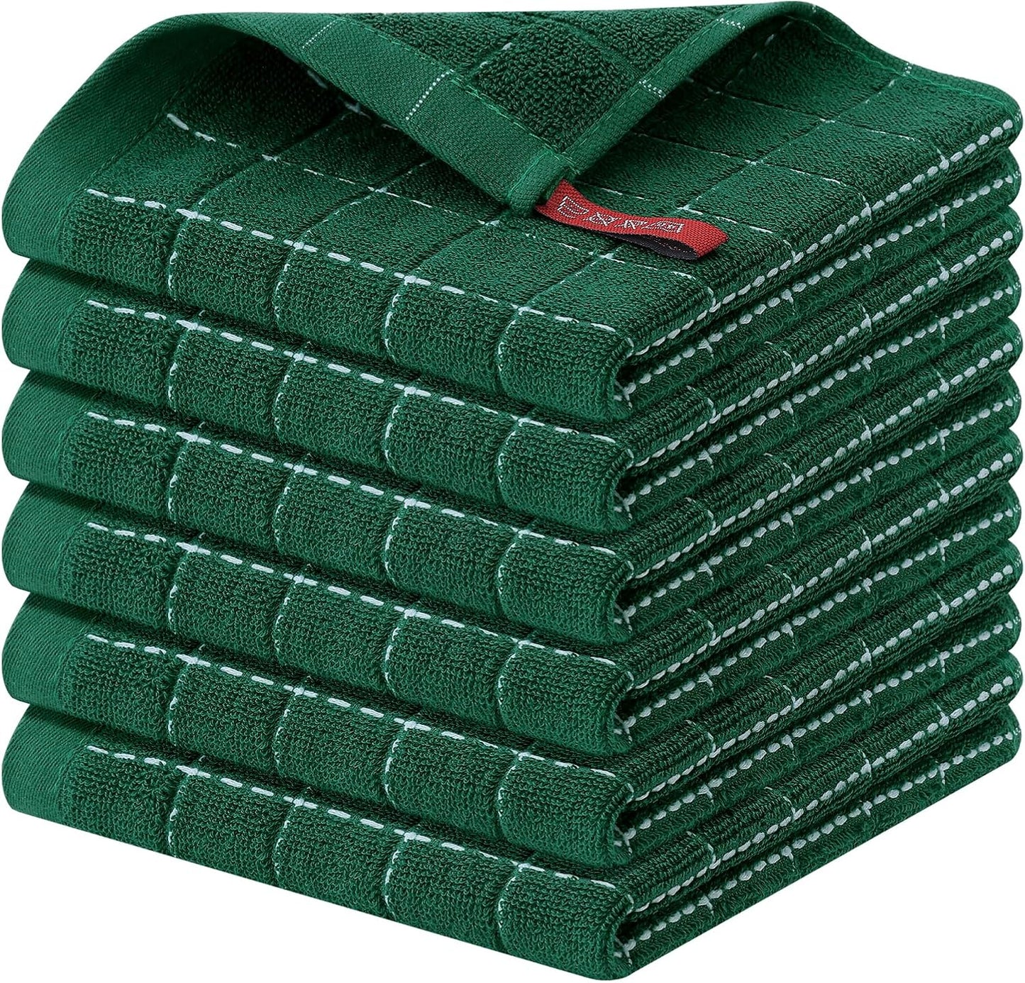 Homaxy 100% Cotton Terry Kitchen Dish Cloths, Ultra Soft and Absorbent Dish Towels for Kitchen, Perfect for Drying and Washing Dishes, 6 Pack, 12 x 12 Inches, Dark Green