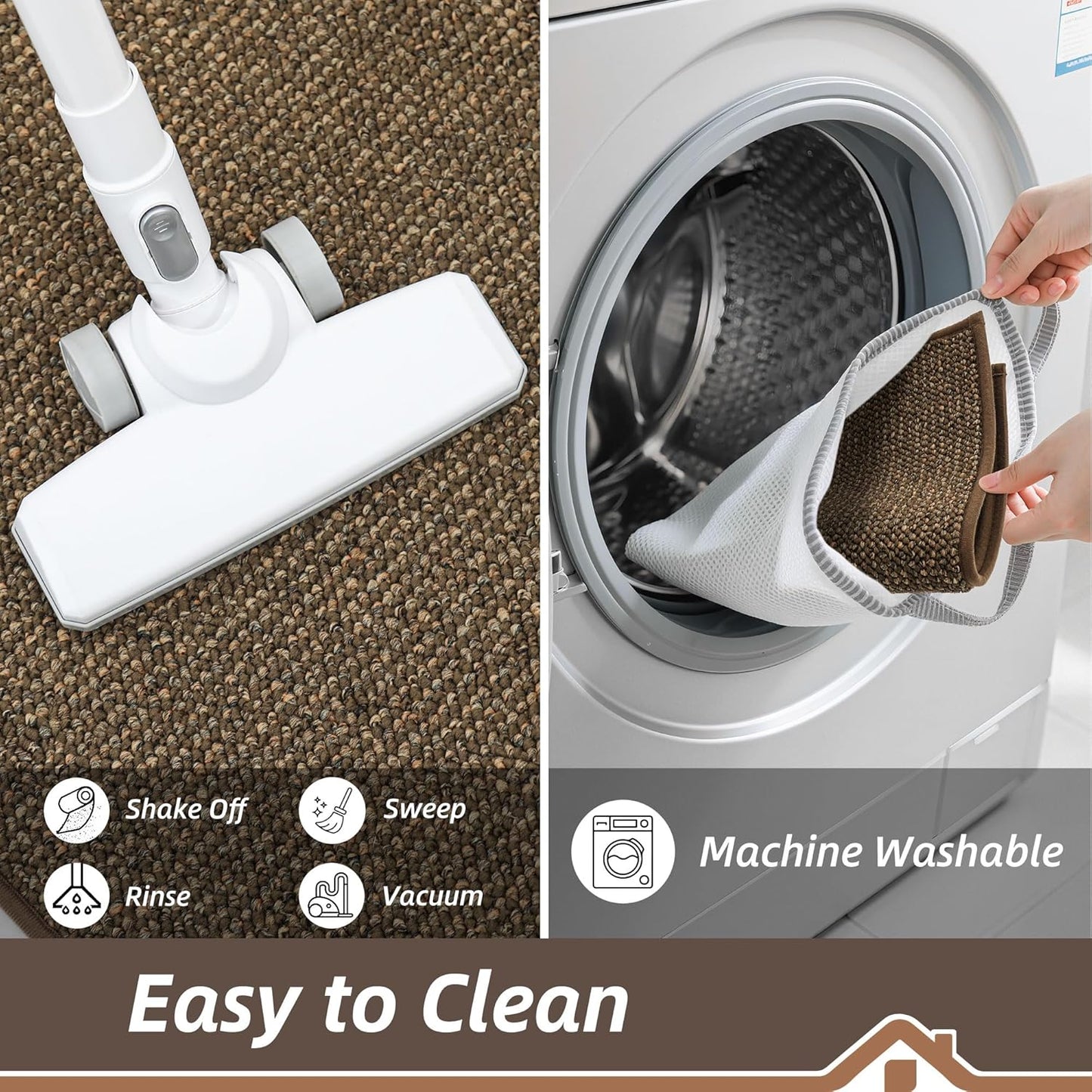 BEQHAUSE Kitchen Rugs 20"x32", Non-Slip Kitchen Mats for Floor, Super Absorbent and Stain Resistant Kitchen Rugs, Machine Washable Rugs for Kitchen, Hallway, Laundry & Sink, Brown