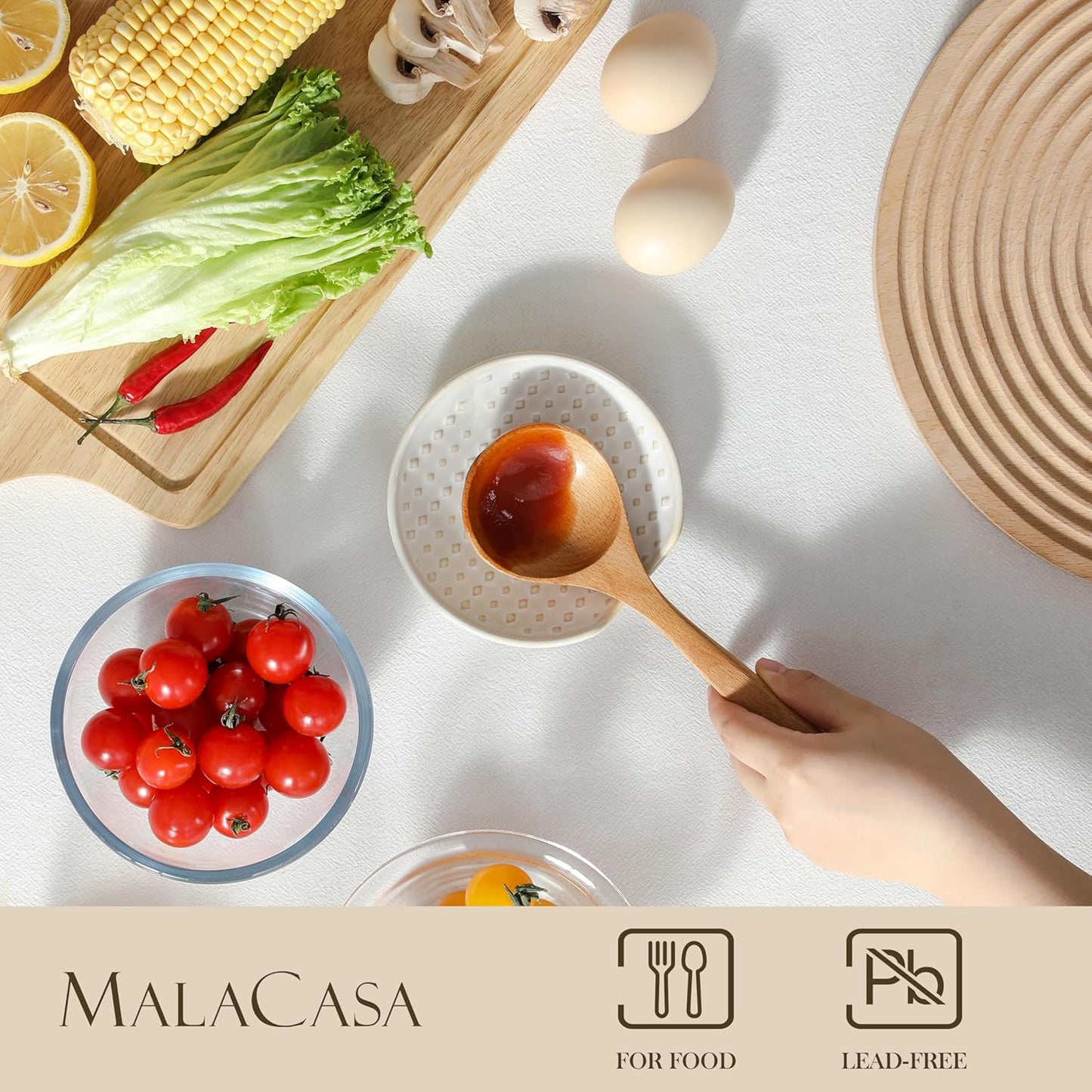 MALACASA Ceramic Spoon Rest for Stove Top, 4.8 inch Cooking Spoon Holder for Kitchen Counter,Utensil Rest for Ladle, Spatula, Spoons or Tongs, Modern Farmhouse Kitchen Décor - 03, Series LYDIA