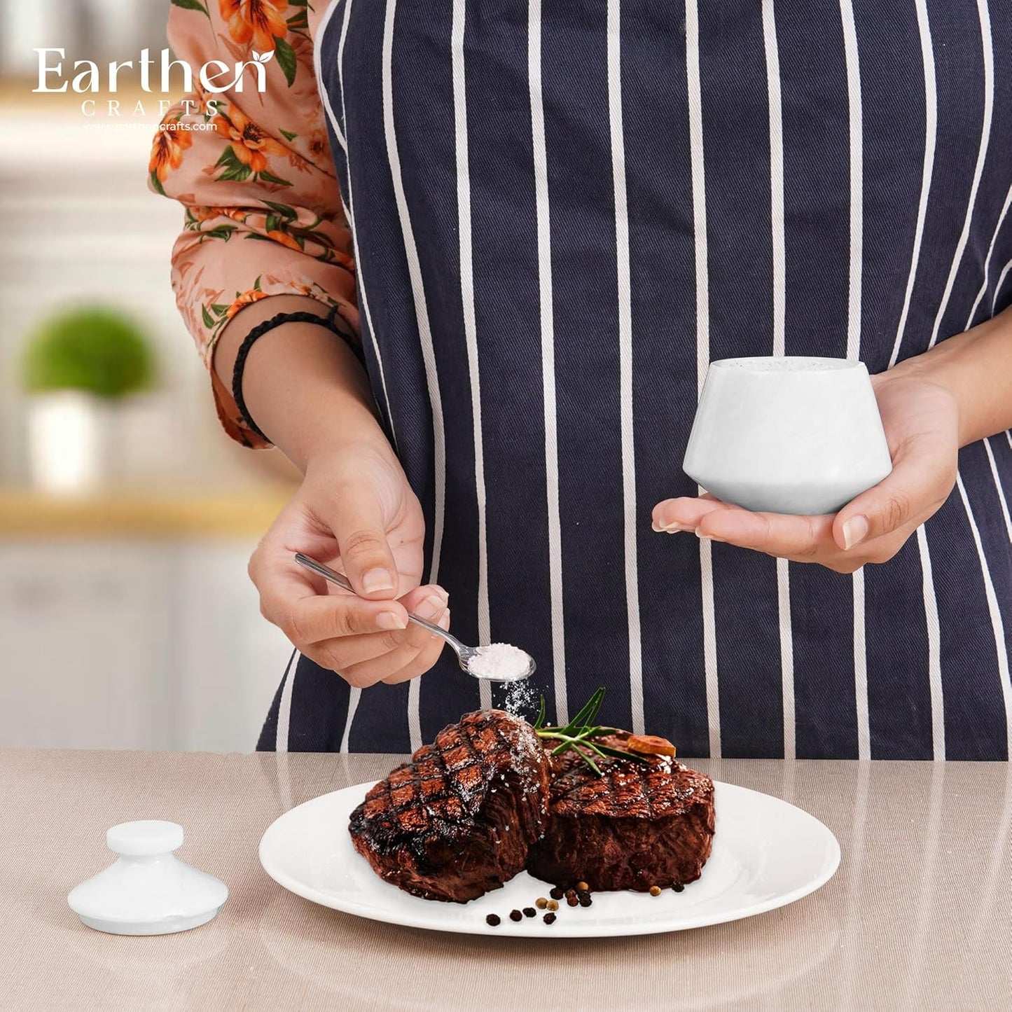 Marble Salt Cellar With Lid & Spoon White 3" Inches Salt Box, Salt Bowl, Sugar Container for Kitchen Countertop, Salt and Spice Holder & Jewelry Storage