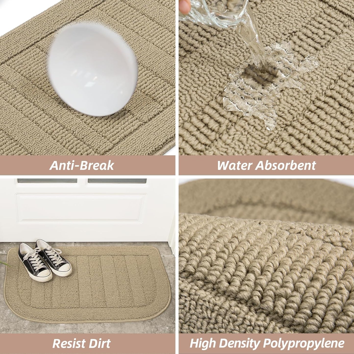 BEQHAUSE 30x18 Inch Kitchen Rug Mat Durable Kitchen Rugs Non-Slip Washable Absorbent Kitchen Mats for Floor Dirt-Resistant Semicircular Kitchen Mat (Beige)