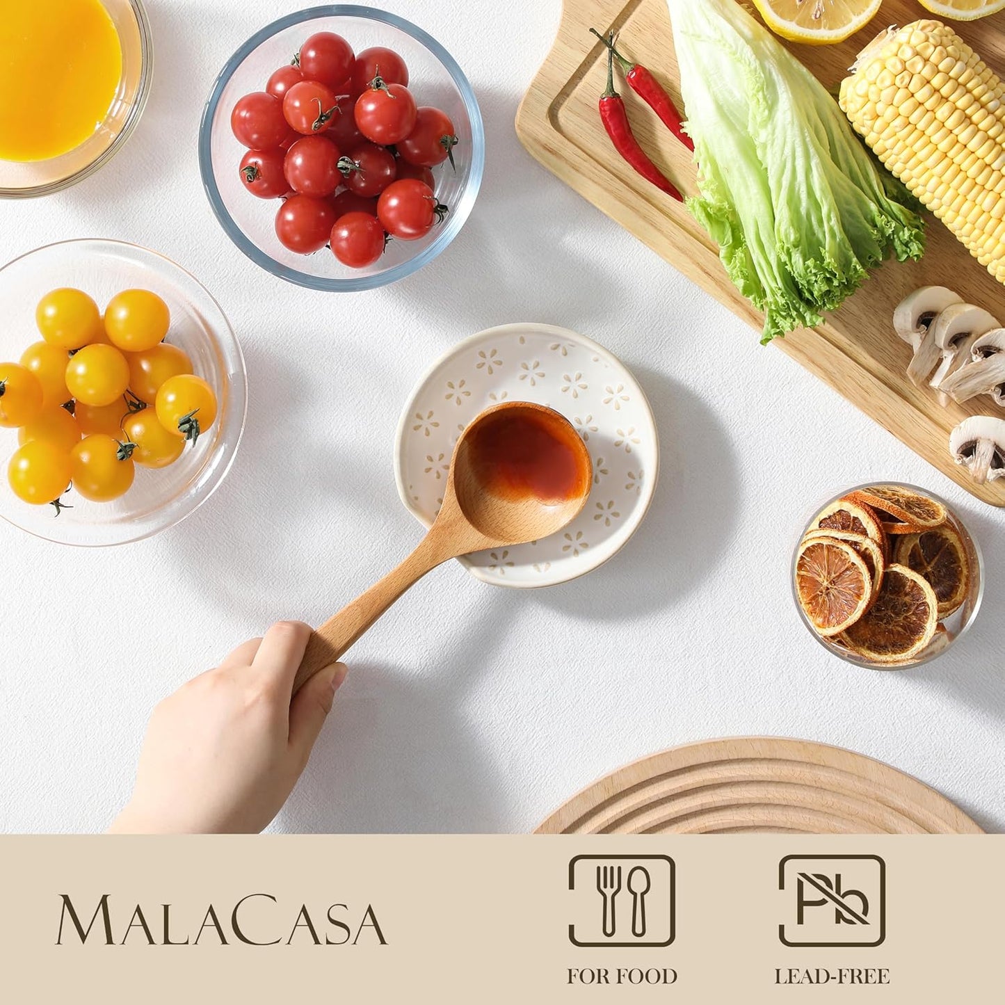 MALACASA Ceramic Spoon Rest for Stove Top, 4.8 inch Cooking Spoon Holder for Kitchen Counter,Utensil Rest for Ladle, Spatula, Spoons or Tongs, Modern Farmhouse Kitchen Décor - 01, Series LYDIA