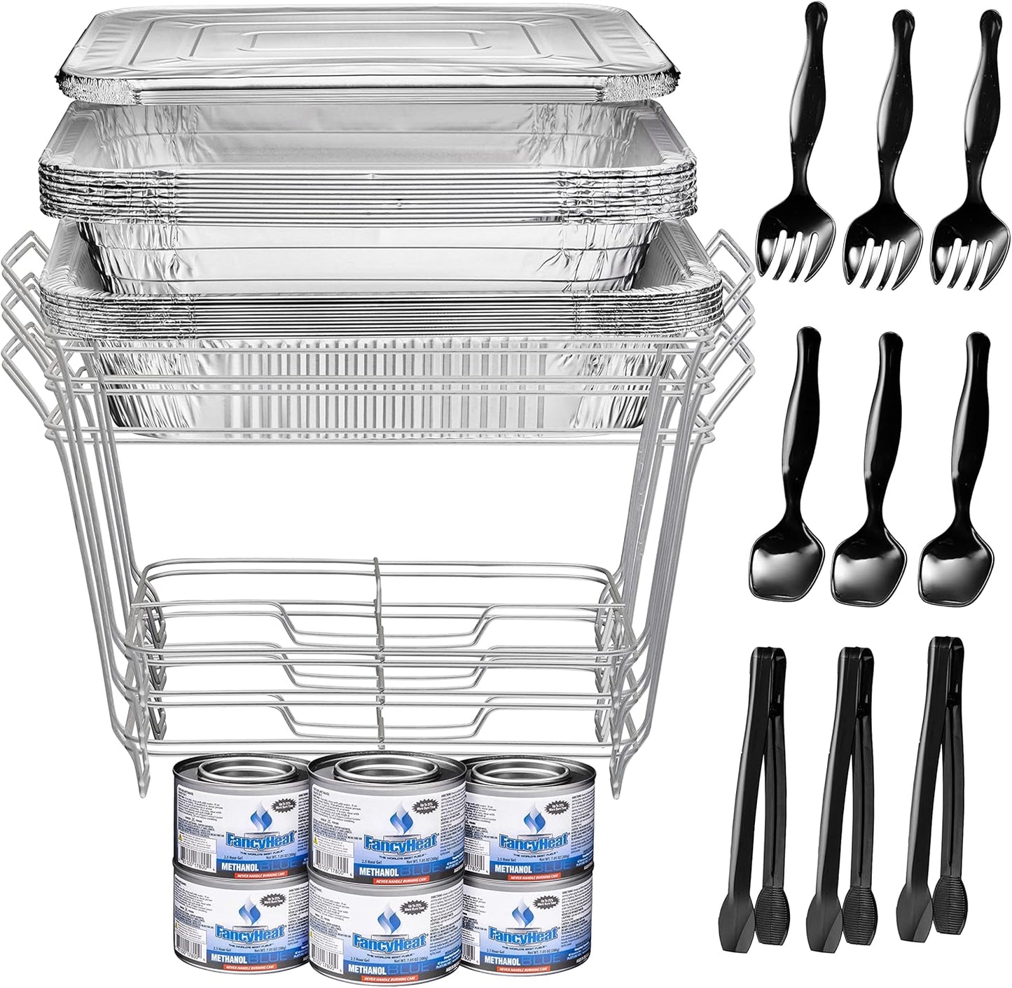 Disposable Chafing Dish Buffet Set, Food Warmers for Parties, Complete 39 Pcs of Chafing Servers with Covers, Catering Supplies with Half-Size Pans (9x13), Warming Trays for Food with Utensils & Lids