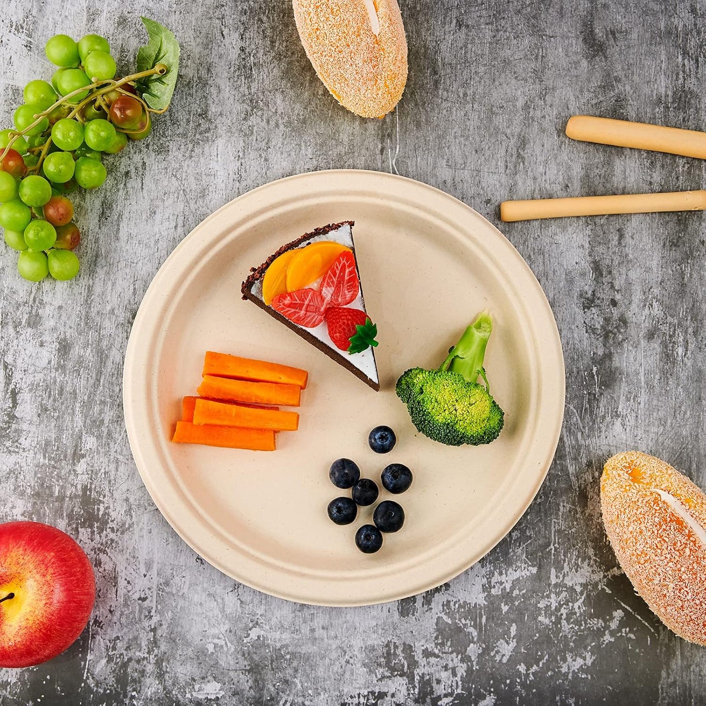 Vplus 150 Pack Compostable Disposable Paper Plates 10 inch Super Strong 100% Bagasse Natural Biodegradable Eco-Friendly Sugarcane Plates(nature)