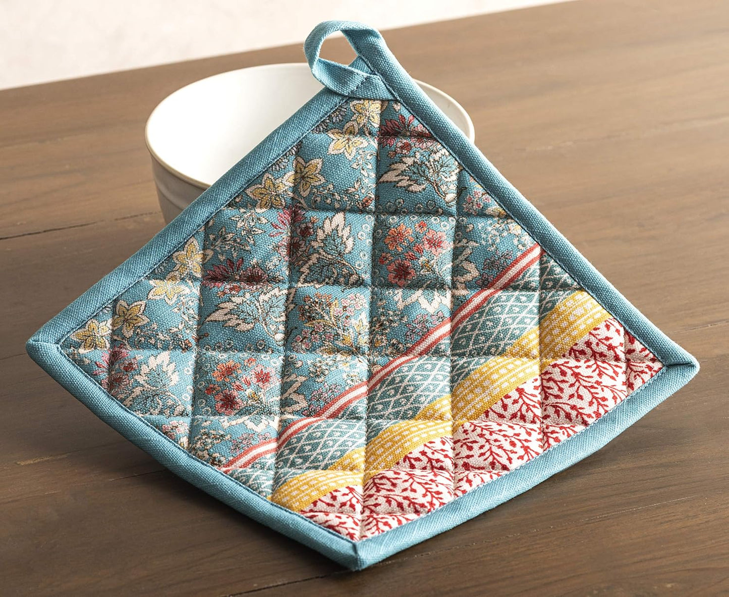 Maison d' Hermine Pot Holders Set 100% Cotton Heat Resistant Potholders 8" x 8" Hot Pads with Loop BBQ, Cooking, Baking, Grilling, Kitchen, Handling Hot Pans Spring/Summer (Pack of 2, Marquise)