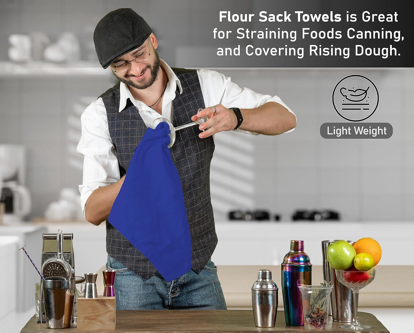 RUVANTI Flour Sack Towels 6 Pack 28x28 Inch, 100% Cotton Tea Towel, Reusable, Machine Washable, Absorbent BarTowels - Dish Cloth Perfect for Drying Dishes & Cleaning - Navy