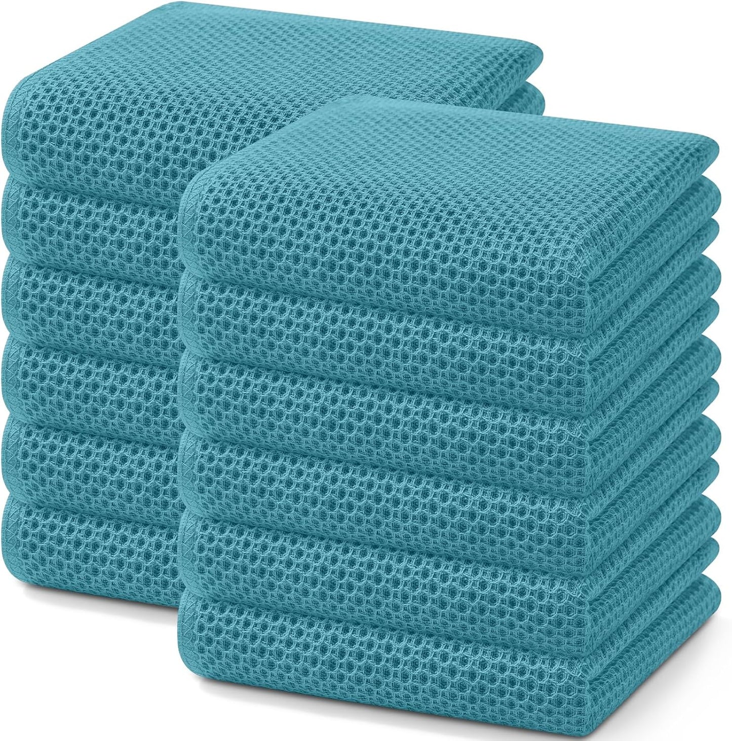 Homaxy 100% Cotton Waffle Weave Kitchen Dish Towels, Ultra Soft Absorbent Quick Drying Cleaning Towel, 13 x 28 Inches, 12-Pack,Lake Blue