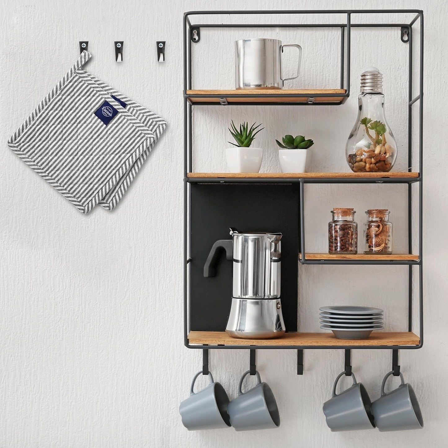 Encasa XO 8 inches Oven Microwave Potholders (2 pc Set) for Kitchen Cooking & Baking - Heat Resistant, Thick & Safe, Protection of Hands from Hot Utensils - Ticking Black