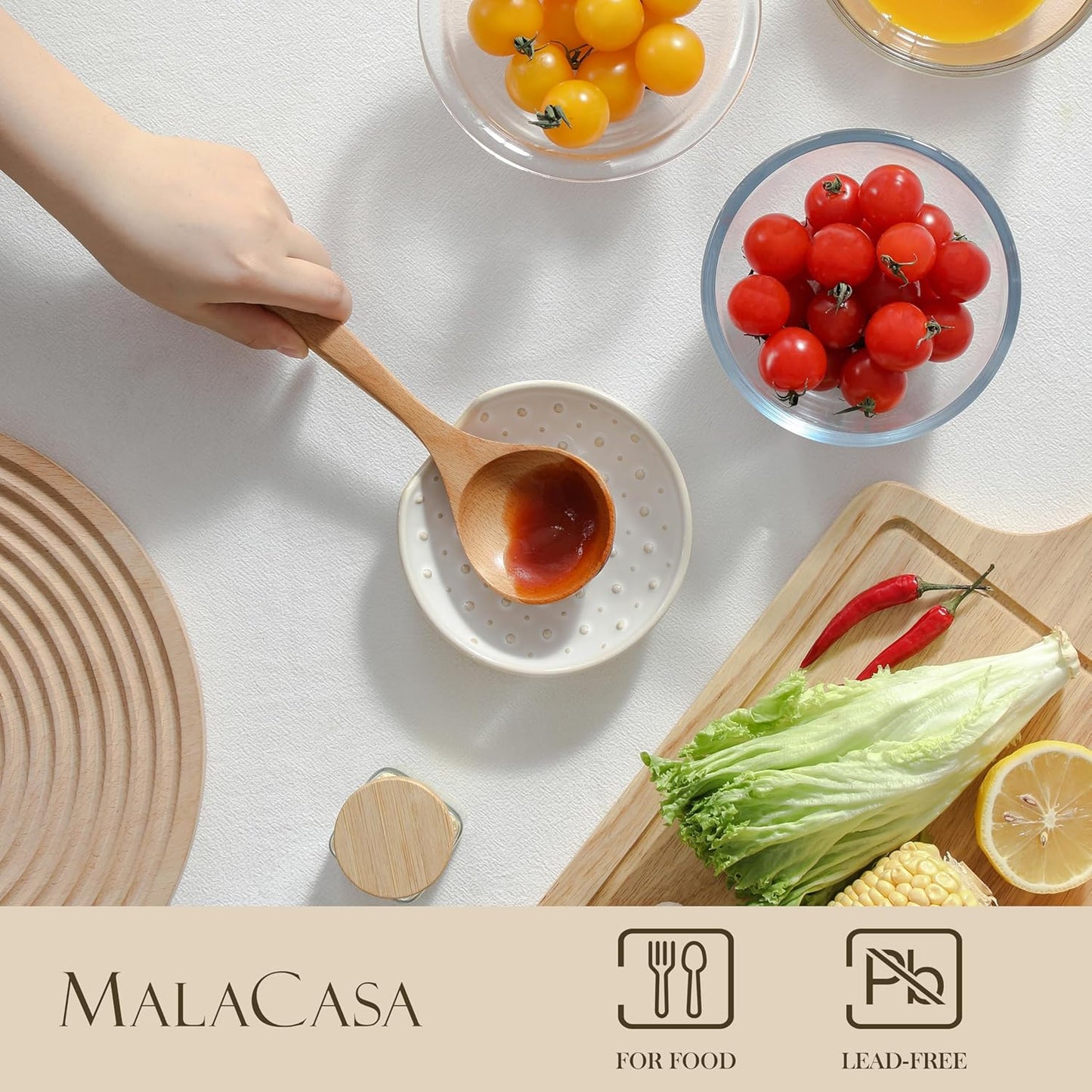 MALACASA Ceramic Spoon Rest for Stove Top, 4.8 inch Cooking Spoon Holder for Kitchen Counter,Utensil Rest for Ladle, Spatula, Spoons or Tongs, Modern Farmhouse Kitchen Décor - 04, Series LYDIA