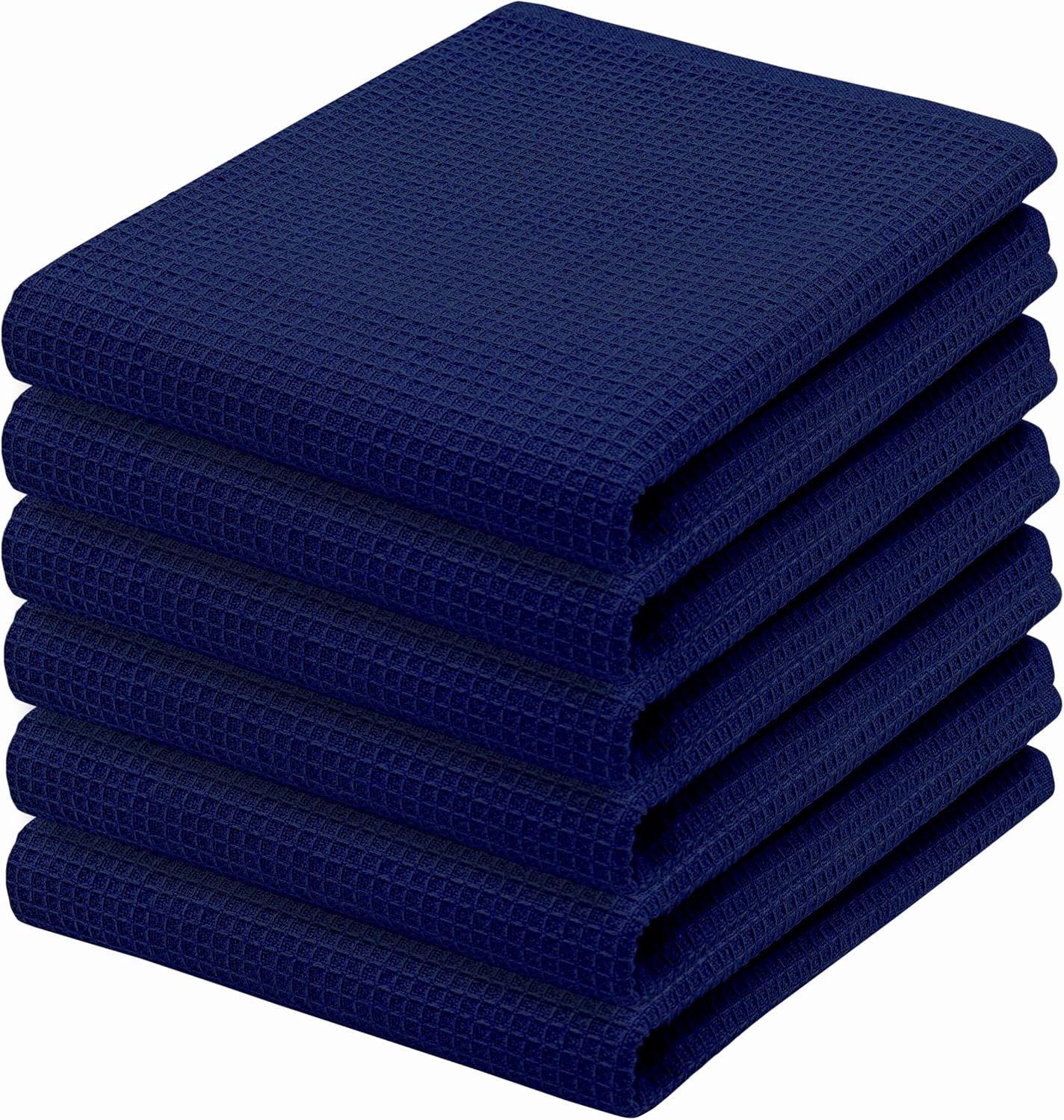 PurpleEssences Waffle Weave Kitchen Towel, 100% Cotton - 15 x 25 Inches, with Hanging Loop Ultra Soft Absorbent Quick Drying Dish Cloth, Tea and Hand Towels, 6 Pack - Navy Blue