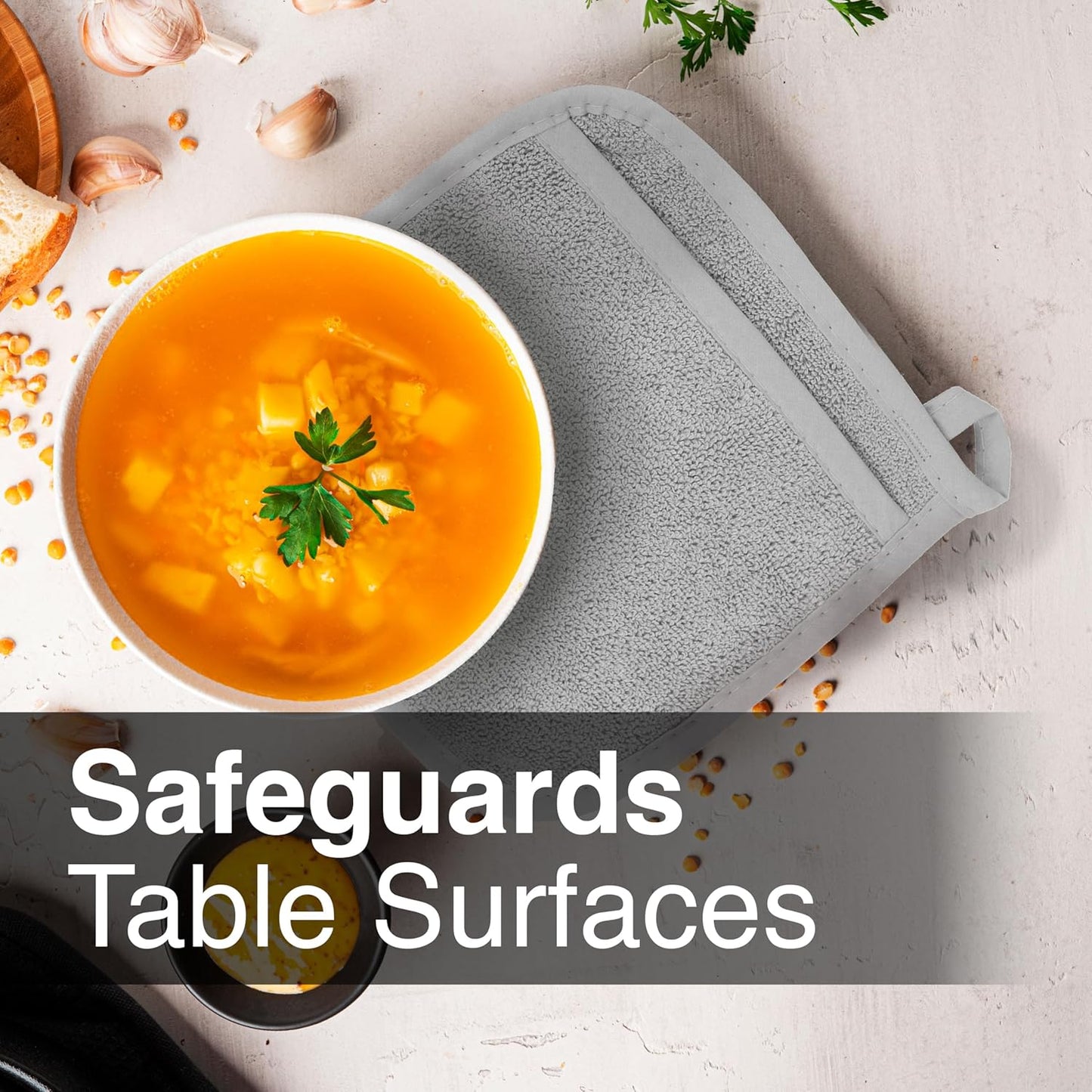 RITZ Terry Pocket Mitt & Hot Pad: Unparalleled Heat Resistant, Durable 100% Cotton,Ergonomically Designed for Optimal Grip, Easy-Care Machine Washable 4-Pack, Titanium Grey