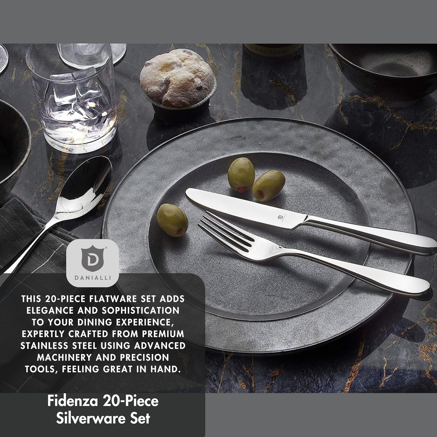 Silverware Set for 4 – 18/10 Stainless Steel Flatware, Mirror Finish, Dishwasher Safe, Heavy-Duty, Rust Resistant, Elegant Cutlery (20-Piece Set, Fidenza)