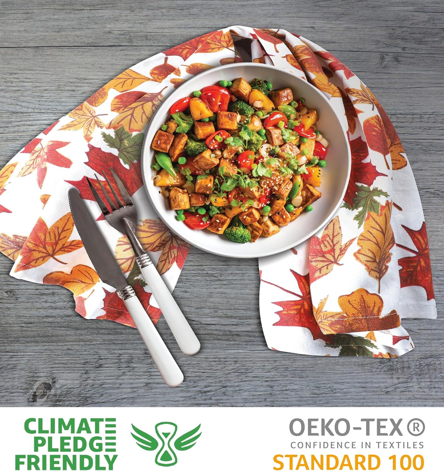 Urban Villa Fall Kitchen Towels Harvest Leaves Print Dish Towels Set of 6 20" X30” 100% Cotton Highly Absorbent Quick Drying Dish Cloths & Dish Towels Thanks Giving Tea Towels with Hanging Loop