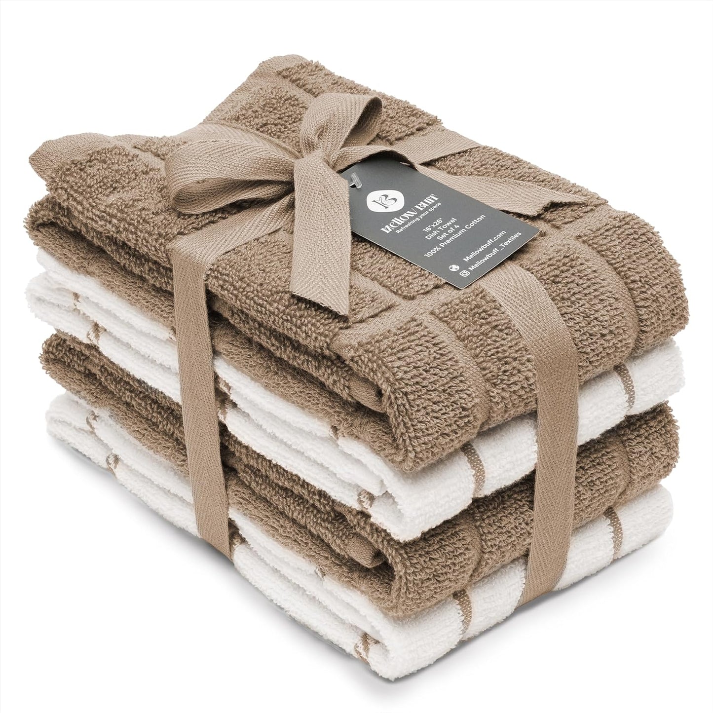 100% Cotton Terry Dish Towels, 4 pack16 x26 Inches, Super Soft and Absorbent Kitchen Towels, Perfect for Kitchen Cleaning and Dish Washing | Tan