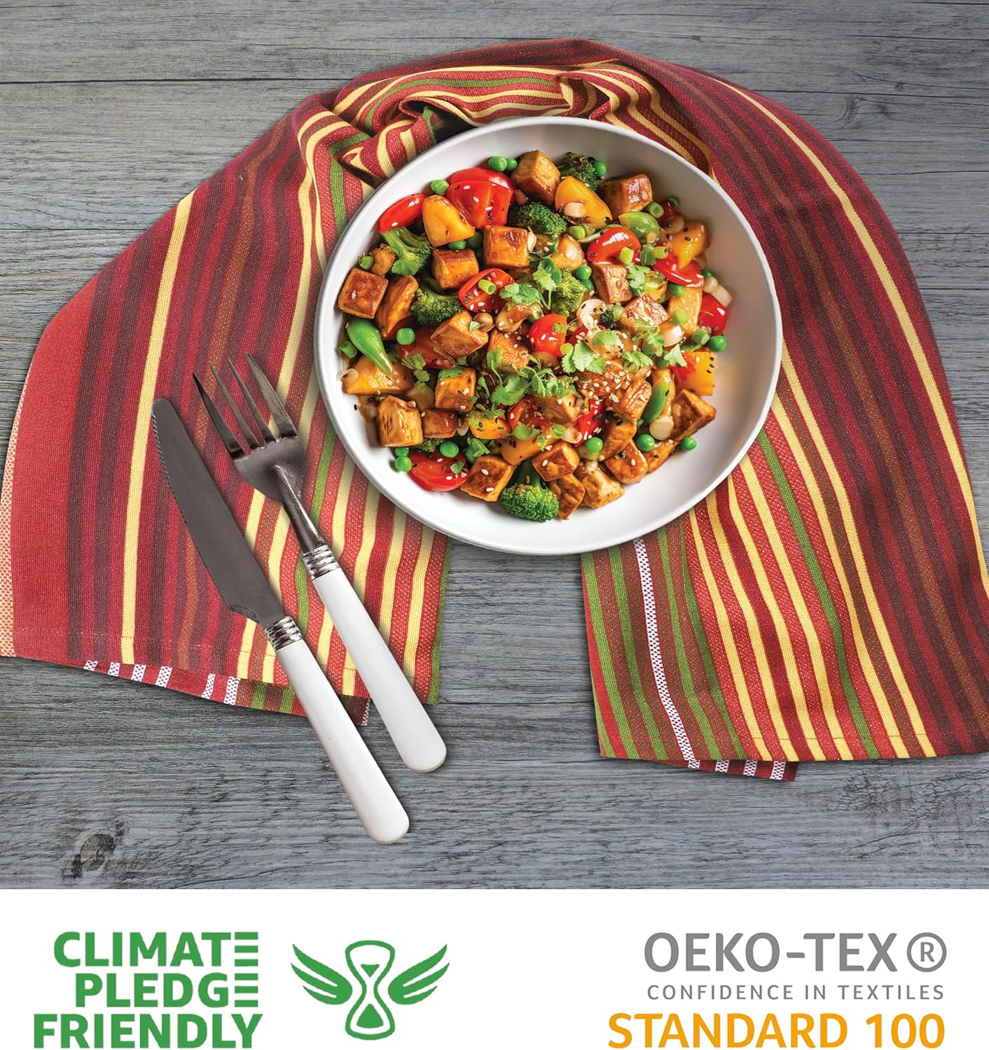 Urban Villa Fall Print Stripes Kitchen Towels Premium Quality 100% Cotton Harvest Dish Towels Mitered Corners Ultra Soft (Size: 20X30 Inch) Thanks Giving Highly Absorbent Tea Towels - (Set of 6)