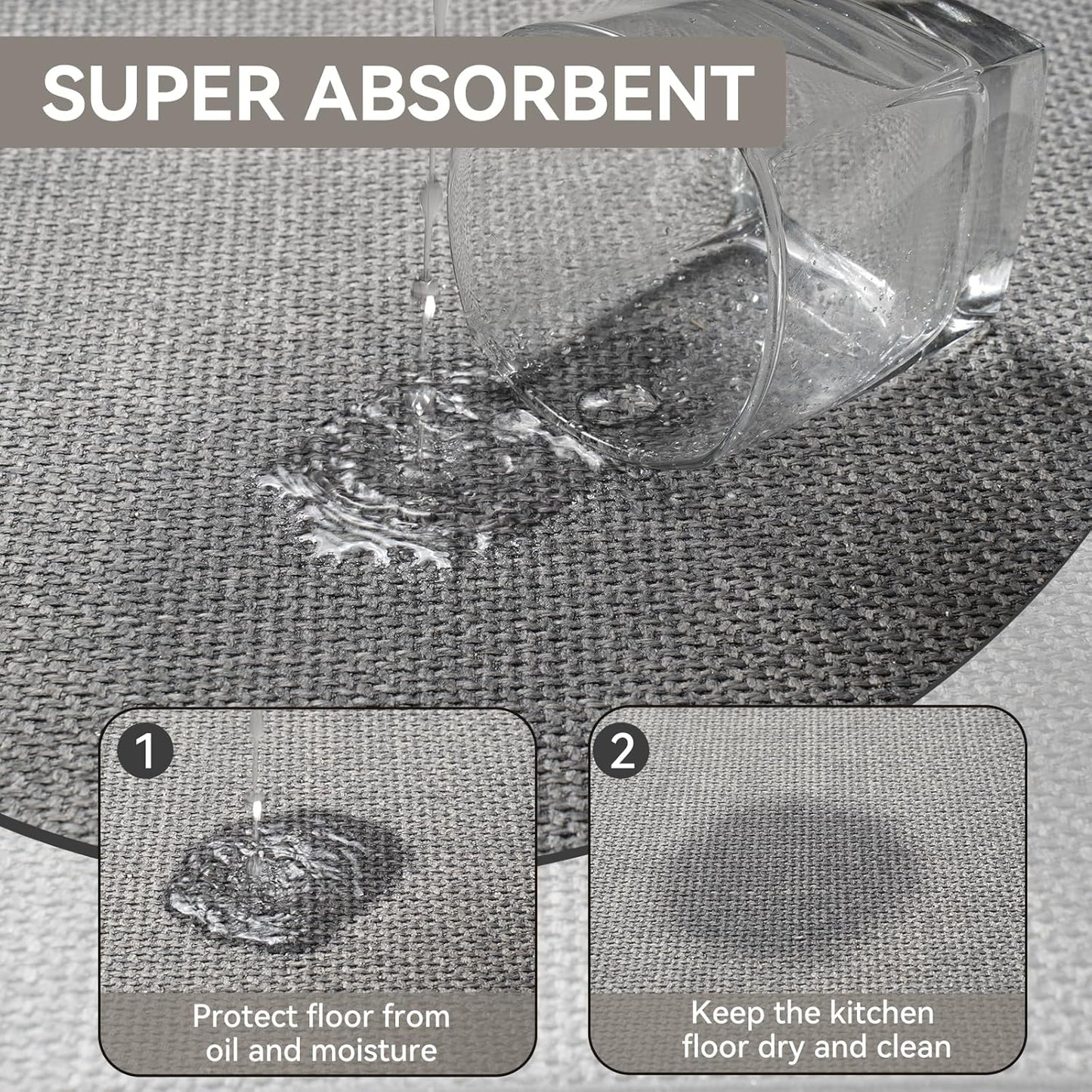 Long Kitchen Mat Kitchen Mats for Floor, Linen-Look Woven Absorbent Kitchen Runner Rugs Non Slip Washable Comfort Standing Mats for Kitchen, Front of Sink