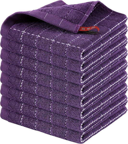 Homaxy 100% Cotton Terry Kitchen Dish Cloths, Ultra Soft and Absorbent Dish Towels for Kitchen, Suitable for Drying and Washing Dishes, 8 Pack, 12 x 12 Inches, Purple