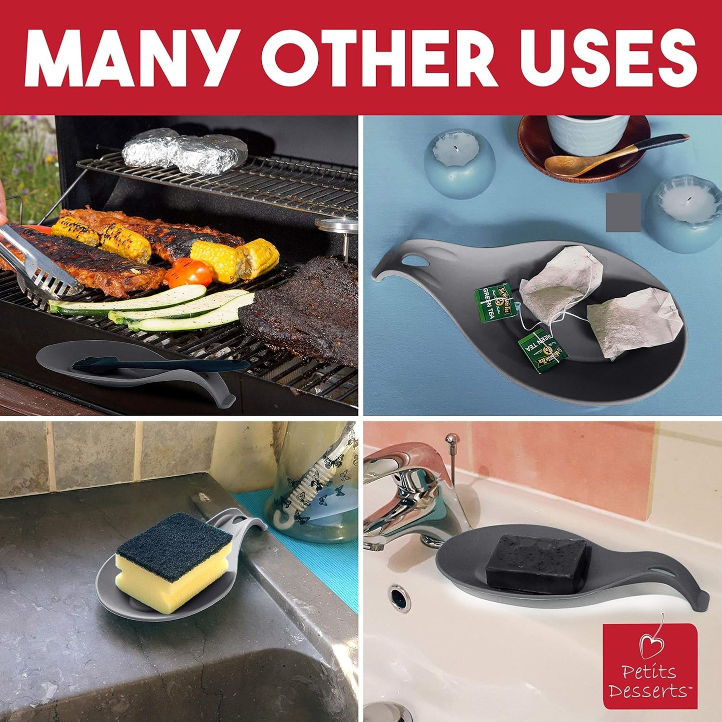 Silicone Spoon Rest for Stove Top, 1 Piece - HEAT RESISTANT, EASY TO CLEAN Kitchen Spoon Rest for Kitchen Counter, Holds XL Utensils, Safe on GLASS & INDUCTION Cooktops, DOESN’T BREAK if Dropped