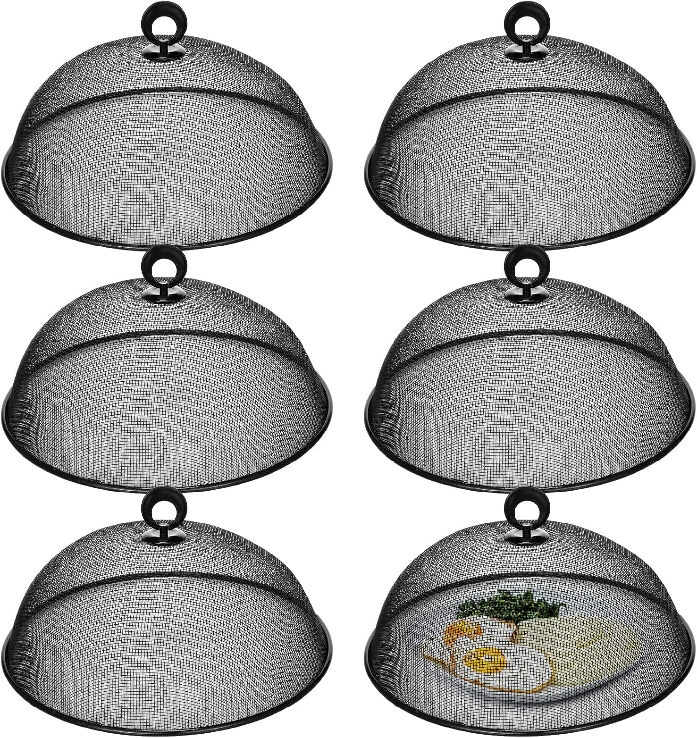 Gerrii 6 Pcs Metal Mesh Food Cover Outdoor Mesh Food Tents Dome Screen Plate Covers for Dinner Plates Reusable Fruit Fly Nets Picnic Food Umbrella for Table, BBQ, Camping, Party (Black,11 Inch)