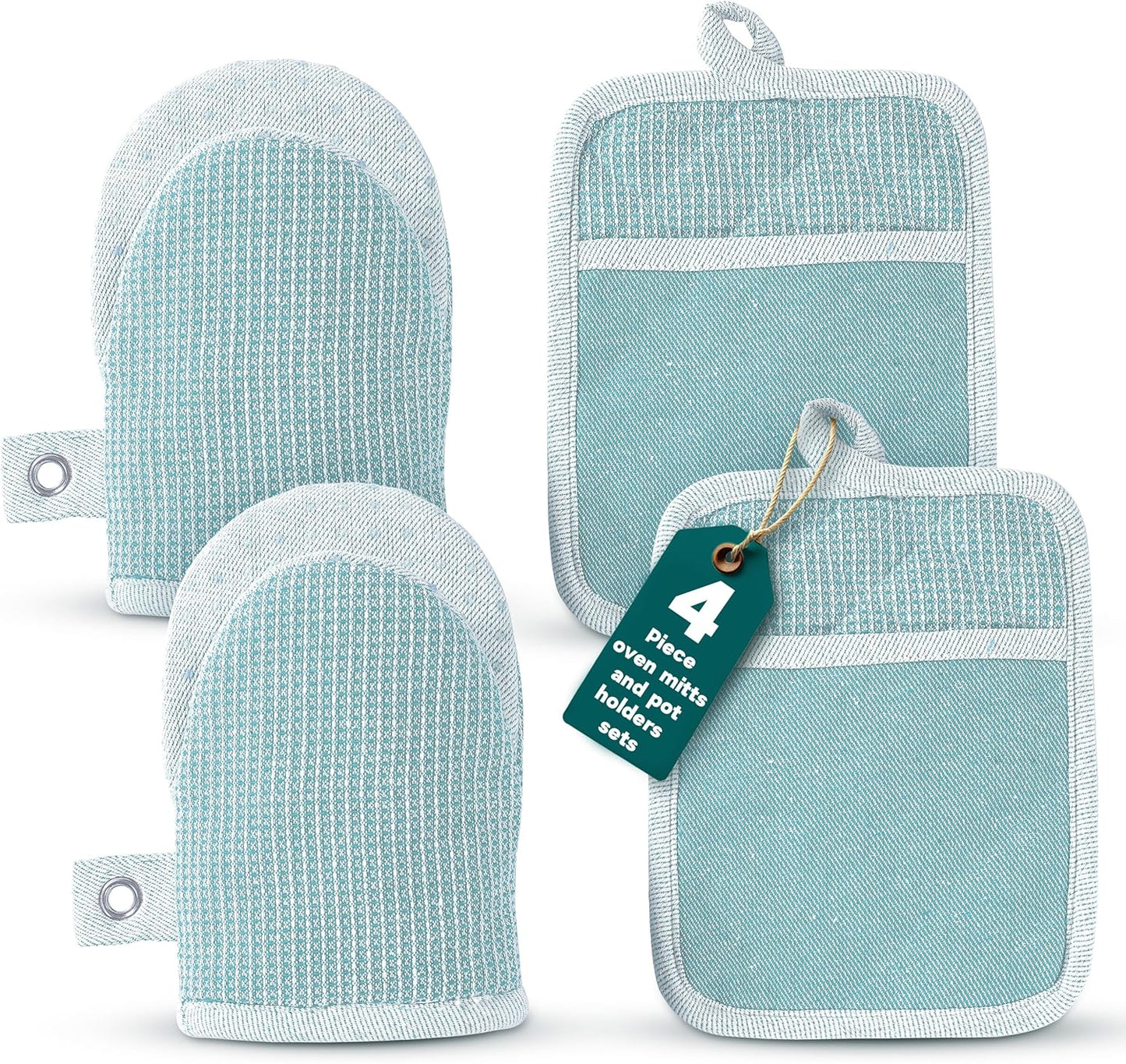 Casa Platino Silicone Oven Mitts & Pot Holders, 4-Piece – Oven Mitt for Baking & BBQ, Pot Holders for Kitchen, Hot Dishes & Microwave – Heat Resistant Up to 500°F, Non-Slip & Machine Washable – Aqua