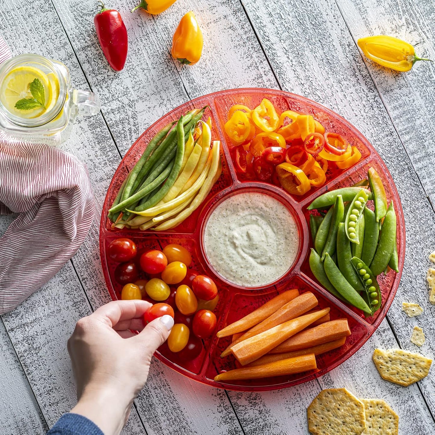 Plasticpro 6 Sectional Round Plastic Serving Tray/Platter (2, Red)
