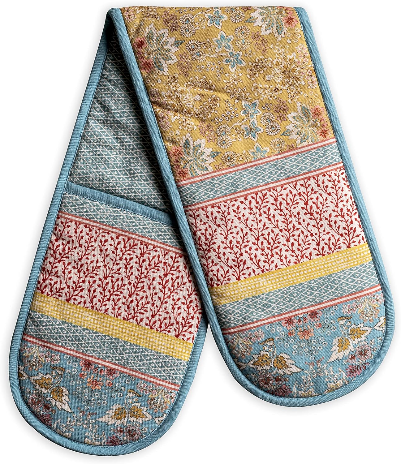 Maison d' Hermine Double Oven Mitts 100% Cotton 7"x35" Double Oven Mitt Heat Resistant BBQ Cooking Gloves with Loop, Baking, Grilling, Home, Kitchen, Handling Hot Pans Spring Summer (Marquise)