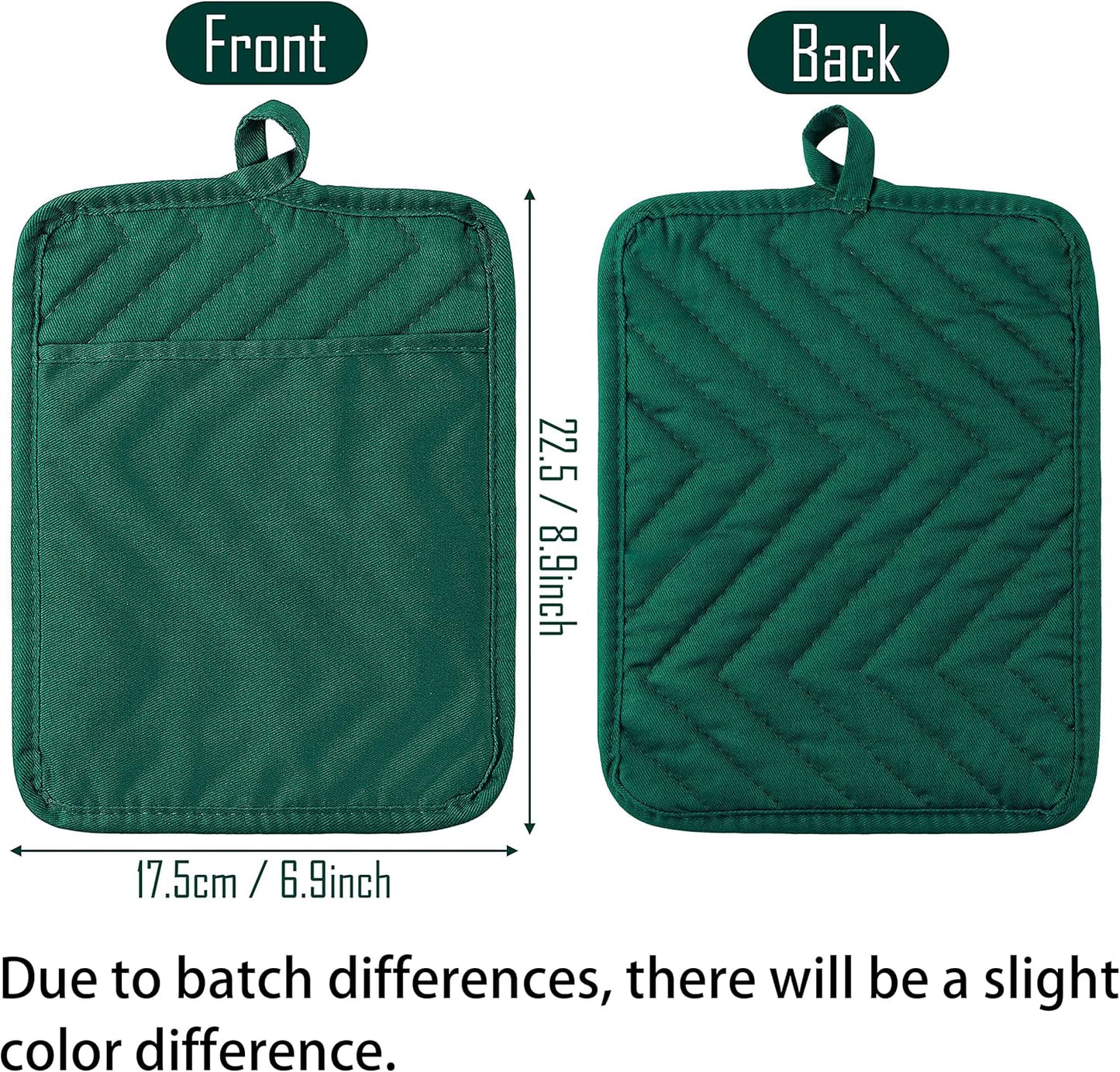 GROBRO7 5Pack Pocket Pot Holders Cotton Heat Resistant Potholder Multipurpose Hot Pads Machine Washable Oven Mitts Heat Pads for Daily Kitchen Baking and Cooking 8.9 x 6.9 in Dark Green